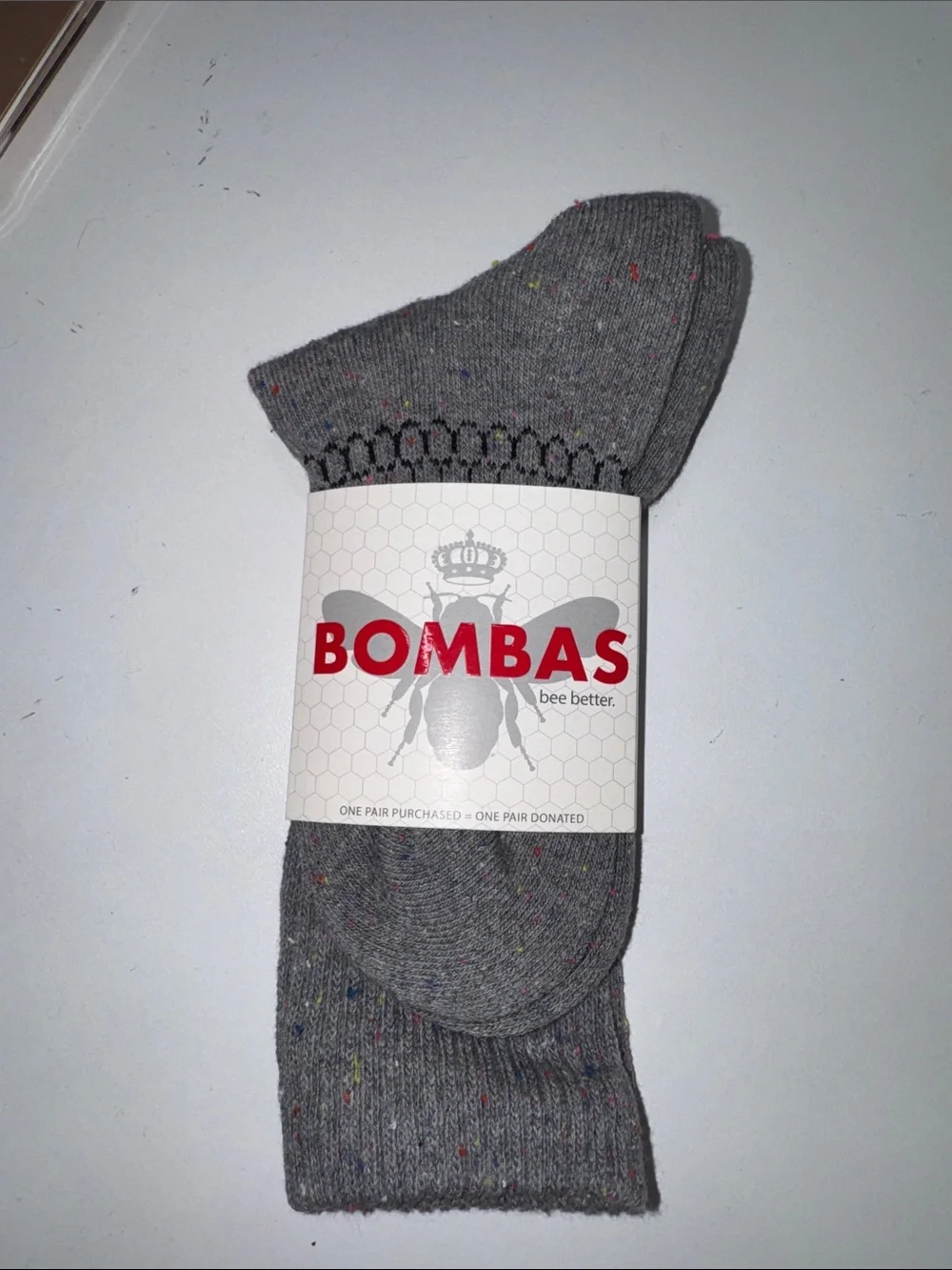 Bombas Gray Crew Socks with Multicolor Flecks